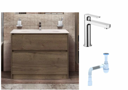 Комплект: Тумба с раковиной BelBagno Kraft напольная + Смеситель Lemark plus Grace LM1537C для раковины, хром + Сифон АниПласт