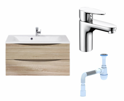 Комплект: Тумба с раковиной BelBagno Marino 90 rovere bianco + Смеситель Wasserkraft Leine 3503 хром + Сифон АниПласт