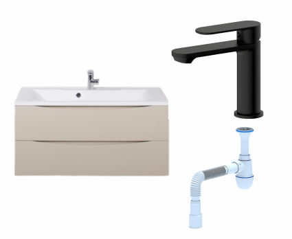 Комплект: Тумба с раковиной BelBagno Marino 100 crema opaco + Смеситель Haiba HB10590-7 черный + Сифон АниПласт