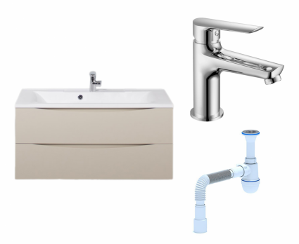 Комплект: Тумба с раковиной BelBagno Marino 100 crema opaco + Смеситель Haiba HB10198 хром + Сифон АниПласт
