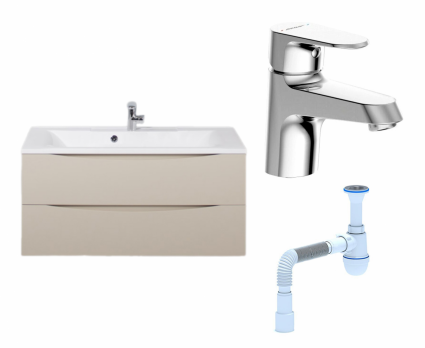 Комплект: Тумба с раковиной BelBagno Marino 100 crema opaco + Смеситель Bravat Alfa F1120178CP хром + Сифон АниПласт