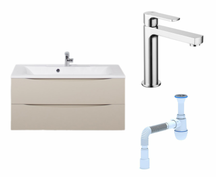 Комплект: Тумба с раковиной BelBagno Marino 100 crema opaco + Смеситель Lemark plus Grace LM1537C хром + Сифон АниПласт