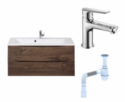 Комплект: Тумба с раковиной BelBagno Marino 100 rovere moro + Смеситель Haiba HB10198 хром + Сифон АниПласт
