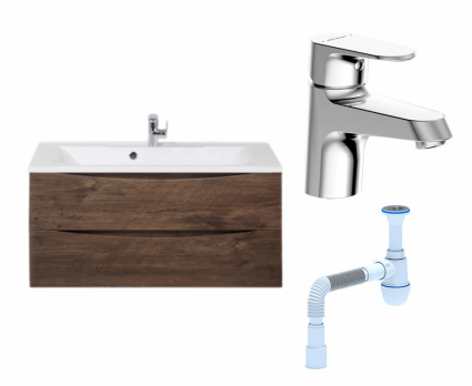 Комплект: Тумба с раковиной BelBagno Marino 100 rovere moro + Смеситель Bravat Alfa F1120178CP хром + Сифон АниПласт