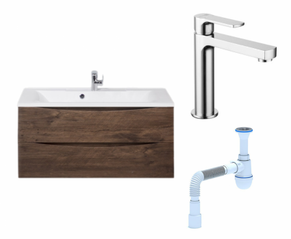 Комплект: Тумба с раковиной BelBagno Marino 100 rovere moro + Смеситель Lemark plus Grace LM1537C хром + Сифон АниПласт