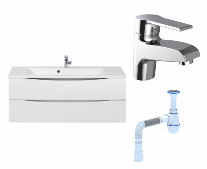 Комплект: Тумба с раковиной BelBagno Marino 120 bianco opaco + Смеситель Agger Right A2902100 хром + Сифон АниПласт