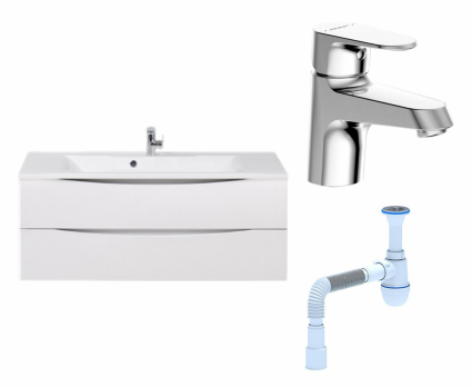 Комплект: Тумба с раковиной BelBagno Marino 120 bianco opaco + Смеситель Bravat Alfa F1120178CP хром + Сифон АниПласт