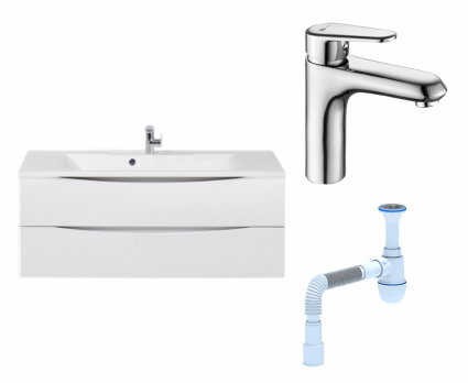 Комплект: Тумба с раковиной BelBagno Marino 120 bianco opaco + Смеситель Lemark Point LM0306C хром + Сифон АниПласт