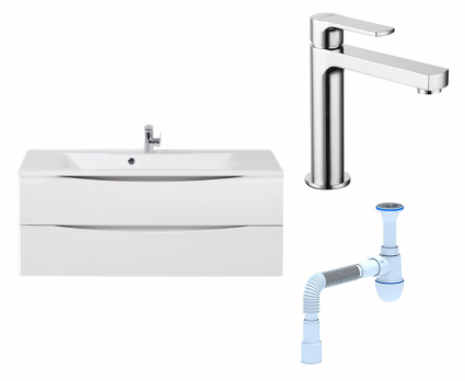 Комплект: Тумба с раковиной BelBagno Marino 120 bianco opaco + Смеситель Lemark plus Grace LM1537C хром + Сифон АниПласт