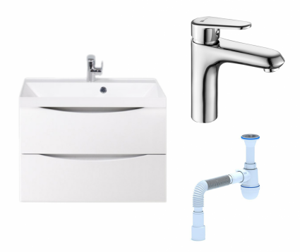 Комплект: Тумба с раковиной BelBagno Marino 70 bianco lucido + Смеситель Lemark Point LM0306C хром + Сифон АниПласт