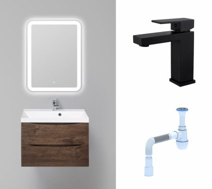 Комплект: Мебель для ванной BelBagno Marino 70 rovere moro + Смеситель Haiba HB10803-7 черный + Сифон АниПласт