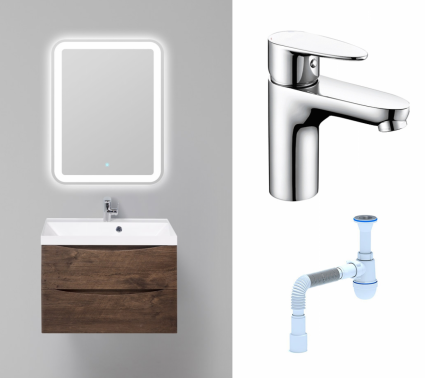 Комплект: Мебель для ванной BelBagno Marino 70 rovere moro + Смеситель Wasserkraft Leine 3503 хром + Сифон АниПласт