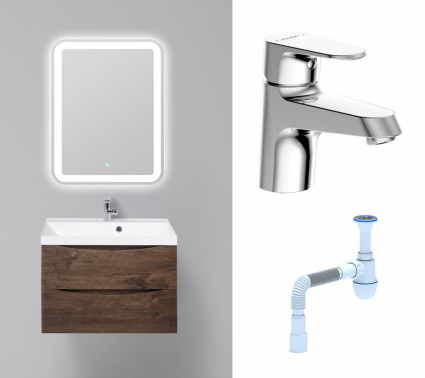 Комплект: Мебель для ванной BelBagno Marino 70 rovere moro + Смеситель Bravat Alfa F1120178CP хром + Сифон АниПласт