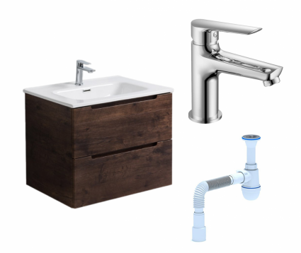 Комплект: Тумба с раковиной BelBagno Etna 80 rovere moro + Смеситель Haiba HB10198 хром + Сифон АниПласт
