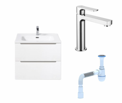Комплект: Тумба с раковиной BelBagno Etna 60 bianco lucido + Смеситель Lemark plus Grace LM1537C хром + Сифон АниПласт