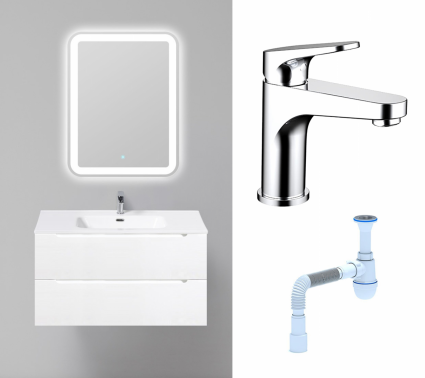 Комплект: Мебель для ванной BelBagno Etna 90 bianco opaco + Смеситель Bravat Eler F1191238CP-RUS хром + Сифон АниПласт