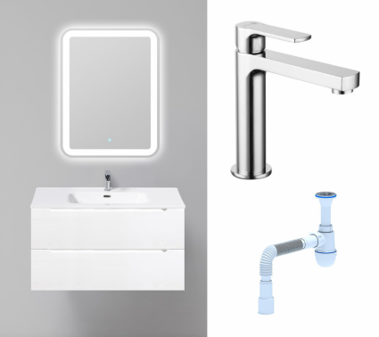 Комплект: Мебель для ванной BelBagno Etna 90 bianco opaco + Смеситель Lemark plus Grace LM1537C хром + Сифон АниПласт