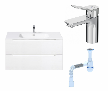 Комплект: Тумба с раковиной BelBagno Etna 90 bianco opaco + Смеситель Am.Pm X-Joy F85A02100 хром + Сифон АниПласт