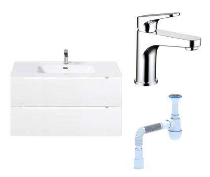 Комплект: Тумба с раковиной BelBagno Etna 90 bianco opaco + Смеситель Bravat Eler F1191238CP-RUS хром + Сифон АниПласт