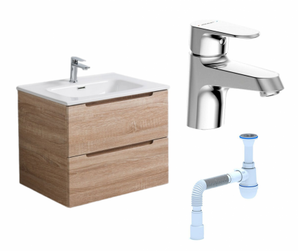 Комплект: Тумба с раковиной BelBagno Etna 60 rovere bianco + Смеситель Bravat Alfa F1120178CP хром + Сифон АниПласт