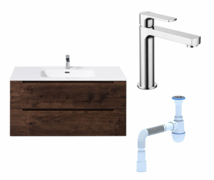 Комплект: Тумба с раковиной BelBagno Etna 100 rovere moro + Смеситель Lemark plus Grace LM1537C хром + Сифон АниПласт