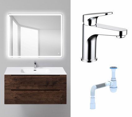 Комплект: Мебель для ванной BelBagno Etna 100 rovere moro + Смеситель Bravat Eler F1191238CP-RUS хром + Сифон АниПласт