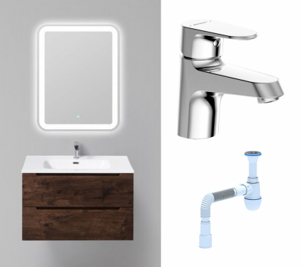 Комплект: Мебель для ванной BelBagno Etna 80 rovere moro + Смеситель Bravat Alfa F1120178CP хром + Сифон АниПласт