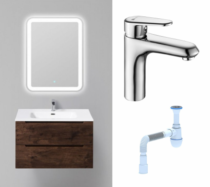Комплект: Мебель для ванной BelBagno Etna 80 rovere moro + Смеситель Lemark Point LM0306C хром + Сифон АниПласт