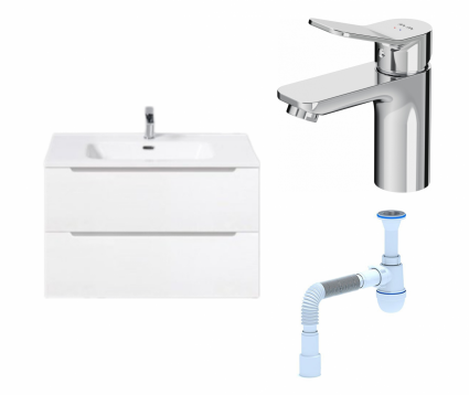 Комплект: Тумба с раковиной BelBagno Etna 80 bianco lucido + Смеситель Am.Pm X-Joy F85A02100 хром + Сифон АниПласт