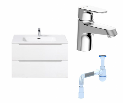 Комплект: Тумба с раковиной BelBagno Etna 80 bianco lucido + Смеситель Bravat Alfa F1120178CP хром + Сифон АниПласт