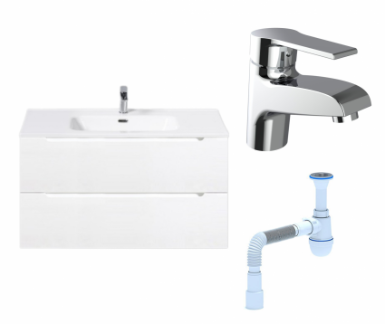 Комплект: Тумба с раковиной BelBagno Etna 90 bianco lucido + Смеситель Agger Right A2902100 хром + Сифон АниПласт