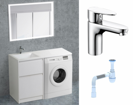 Комплект: Мебель для ванной BelBagno Kraft-LVD 60 bianco opaco + Смеситель Wasserkraft Leine 3503 хром + Сифон АниПласт