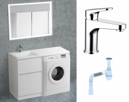 Комплект: Мебель для ванной BelBagno Kraft-LVD 60 bianco opaco + Смеситель Bravat Eler F1191238CP-RUS хром + Сифон АниПласт