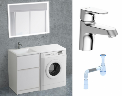 Комплект: Мебель для ванной BelBagno Kraft-LVD 60 bianco opaco + Смеситель Bravat Alfa F1120178CP хром + Сифон АниПласт