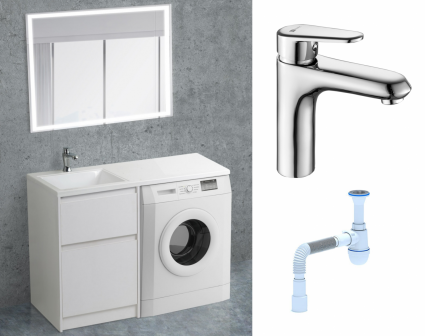 Комплект: Мебель для ванной BelBagno Kraft-LVD 60 bianco opaco + Смеситель Lemark Point LM0306C хром + Сифон АниПласт