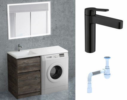 Комплект: Мебель для ванной BelBagno Kraft-LVD 60 pino pasadena + Смеситель BelBagno Delta DEL-LVM-NERO черный + Сифон АниПласт