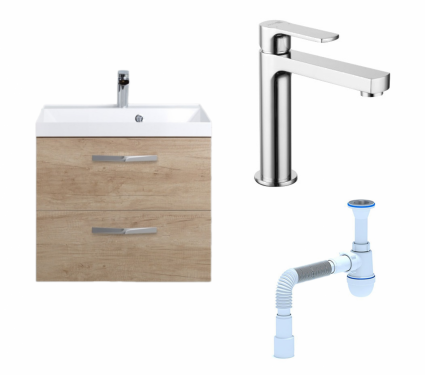 Комплект: Тумба с раковиной BelBagno Aurora 60 rovere nebrasca nature + Смеситель Lemark plus Grace LM1537C хром + Сифон АниПласт
