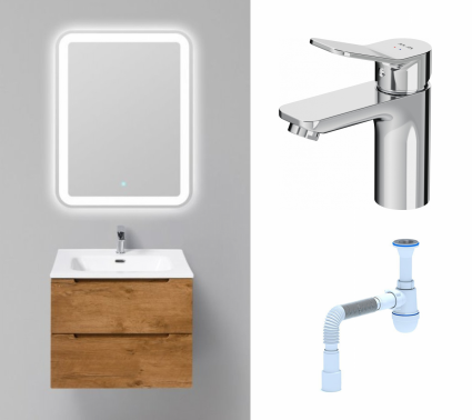 Комплект: Мебель для ванной BelBagno Etna 60 rovere nature + Смеситель Am.Pm X-Joy F85A02100 хром + Сифон АниПласт