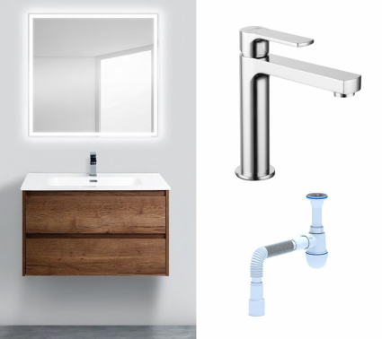 Комплект: Мебель для ванной BelBagno Kraft 90 rovere tabacco + Смеситель Lemark plus Grace LM1537C хром + Сифон АниПласт