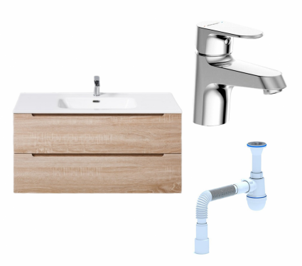 Комплект: Тумба с раковиной BelBagno Etna 100 rovere bianco + Смеситель Bravat Alfa F1120178CP хром + Сифон АниПласт