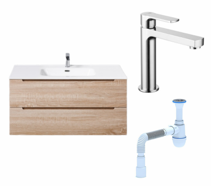 Комплект: Тумба с раковиной BelBagno Etna 100 rovere bianco + Смеситель Lemark plus Grace LM1537C хром + Сифон АниПласт