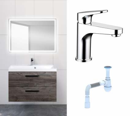 Комплект: Мебель для ванной BelBagno Aurora 80 pino pasadena + Смеситель Bravat Eler F1191238CP-RUS хром + Сифон АниПласт