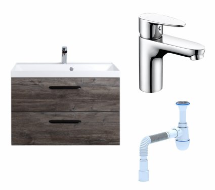 Комплект: Тумба с раковиной BelBagno Aurora 80 pino pasadena + Смеситель Wasserkraft Leine 3503 хром + Сифон АниПласт