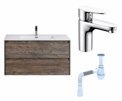 Комплект: Тумба с раковиной BelBagno Kraft 100 pino pasadena + Смеситель Wasserkraft Leine 3503 хром + Сифон АниПласт