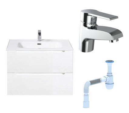 Комплект: Тумба с раковиной BelBagno Etna 39 70 bianco lucido + Смеситель Agger Right A2902100 хром + Сифон АниПласт