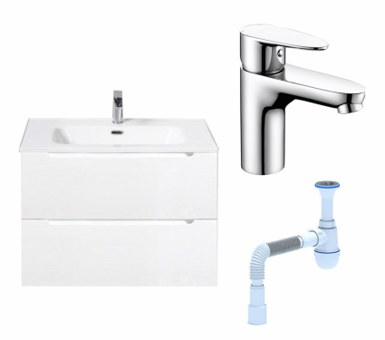 Комплект: Тумба с раковиной BelBagno Etna 39 70 bianco lucido + Смеситель Wasserkraft Leine 3503 хром + Сифон АниПласт