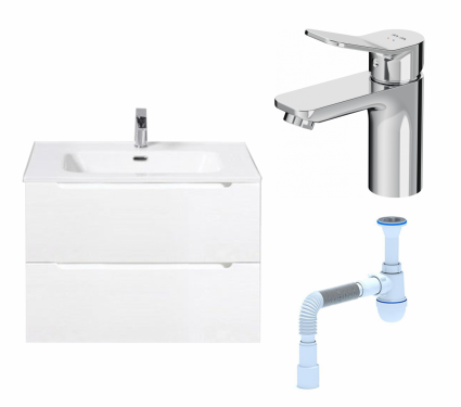 Комплект: Тумба с раковиной BelBagno Etna 39 70 bianco lucido + Смеситель Am.Pm X-Joy F85A02100 хром + Сифон АниПласт