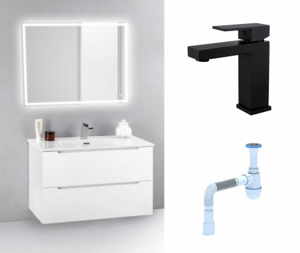 Комплект: Мебель для ванной BelBagno Etna 39 70 bianco lucido + Смеситель Haiba HB10803-7 черный + Сифон АниПласт
