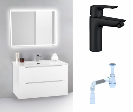 Комплект: Мебель для ванной BelBagno Etna 39 70 bianco lucido + Смеситель Aquanet Static AF330-10B черный + Сифон АниПласт