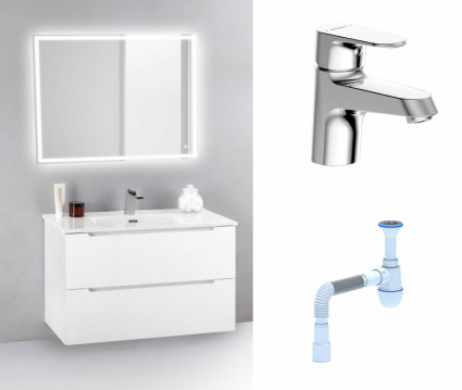 Комплект: Мебель для ванной BelBagno Etna 39 70 bianco lucido + Смеситель Bravat Alfa F1120178CP Хром + Сифон АниПласт